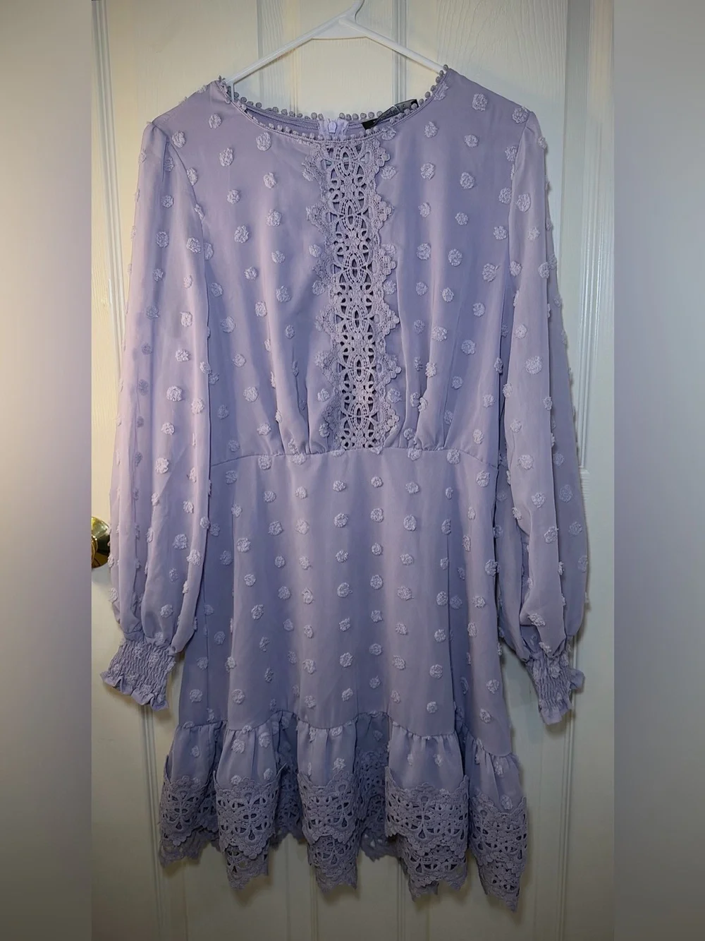 Simplee swiss dot guipure lace trim chiffon mini dress